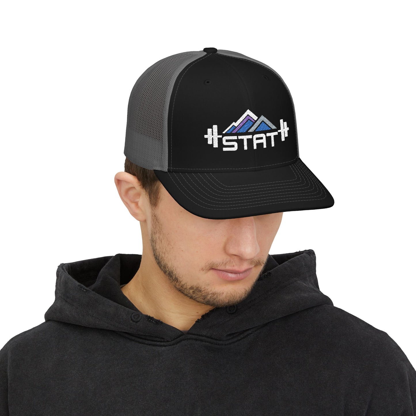 Stat Strength & Performance Embroidered Snapback Mesh Trucker Cap
