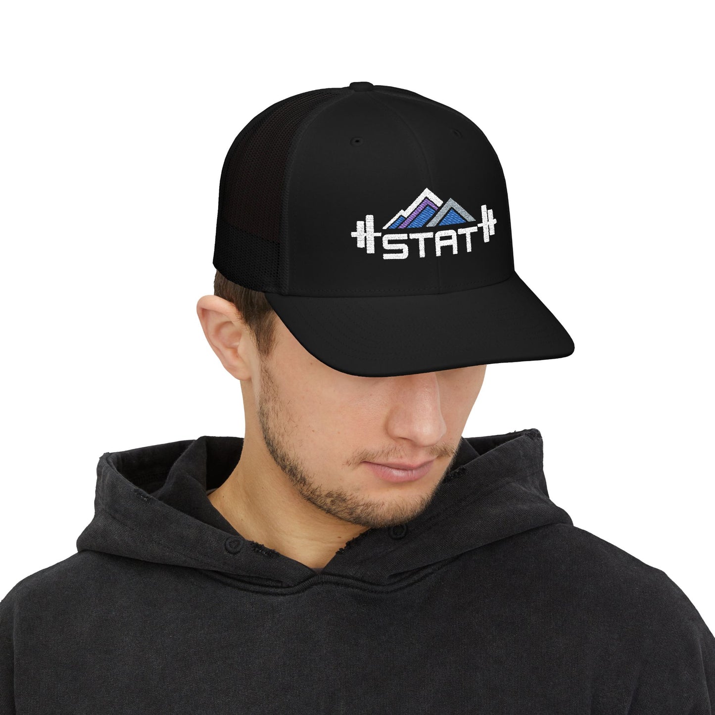 Stat Strength & Performance Embroidered Snapback Mesh Trucker Cap